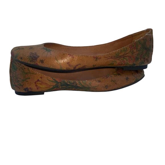 Steve Madden Brown Leather Flats Unique Floral Print Round Toe Women's Size 6 - Picture 4 of 6